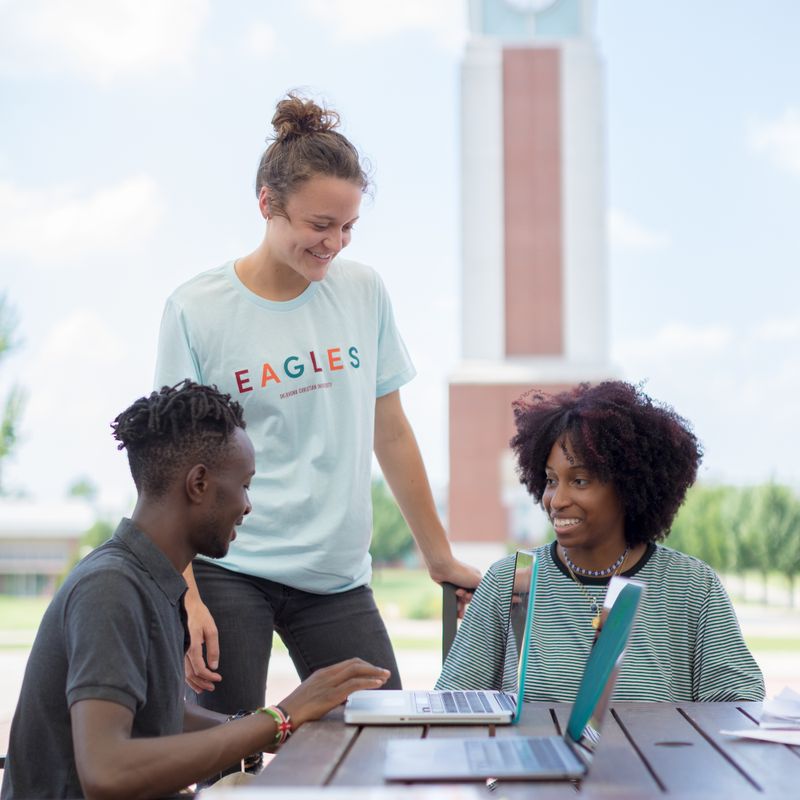 Students talking outdoors