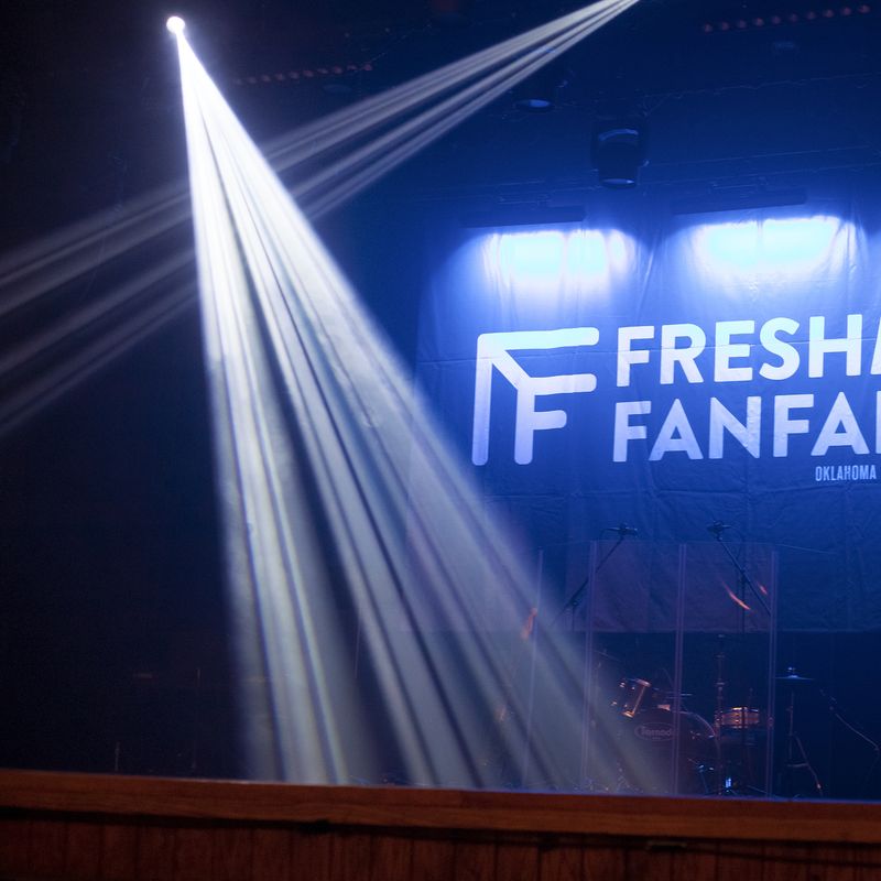 Freshman Fanfare backdrop with lights