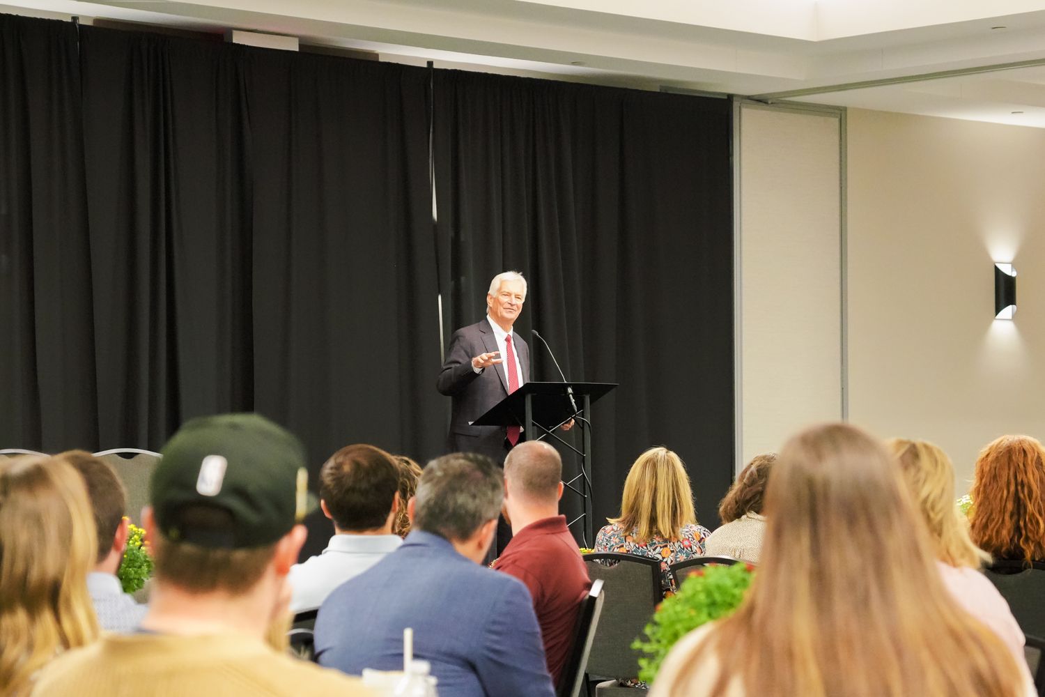 President Dr. Ken Jones talking to university leaders and community ministers celebrating the new "Spiritual Life Center" facility.